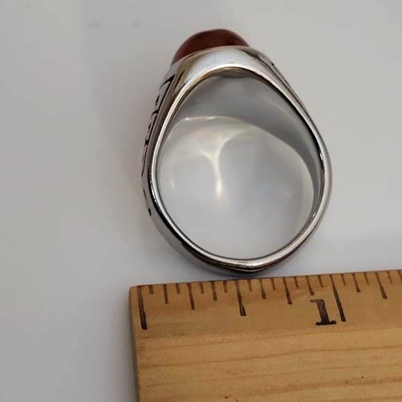 Silver Tone and Amber Colour Stone Large Size Ring - Picture 12 of 13